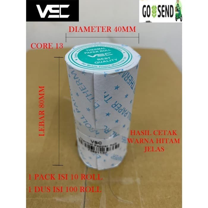 Jual Kertas Struk thermal VSC 80 x 40mm Printer Thermal Mobile 80mm ...
