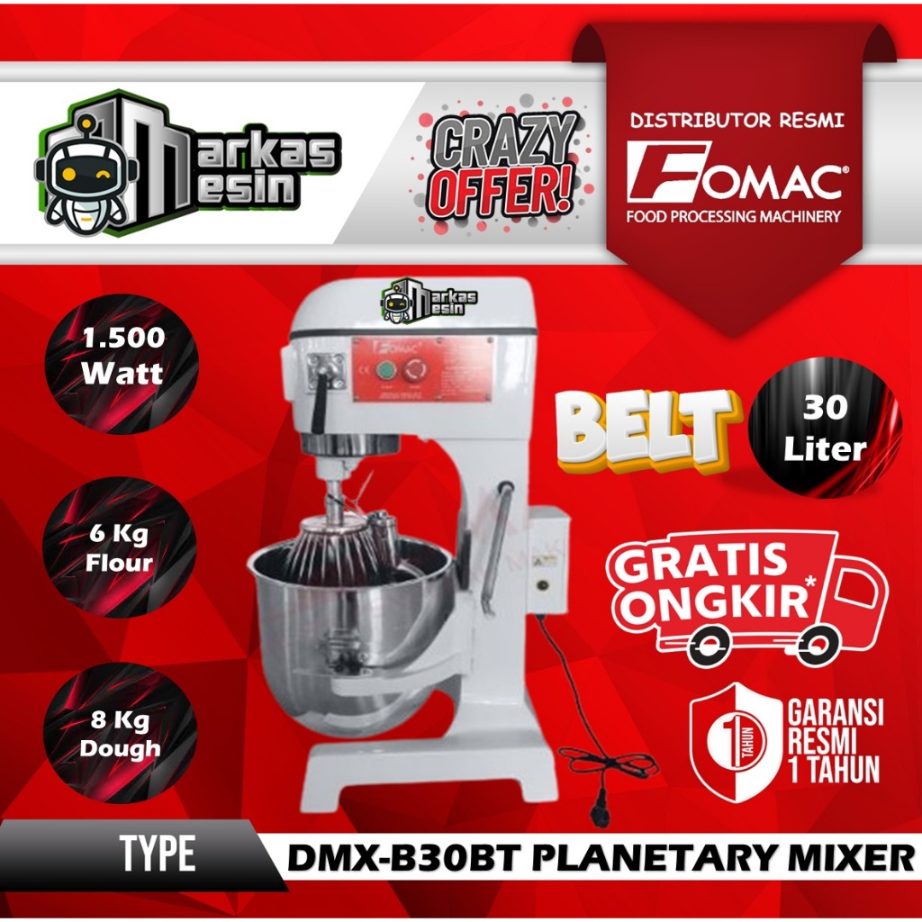 Jual Planetary Mixer 30 Liter DMX-B30BT FOMAC BELT MODEL Mixer Roti ...