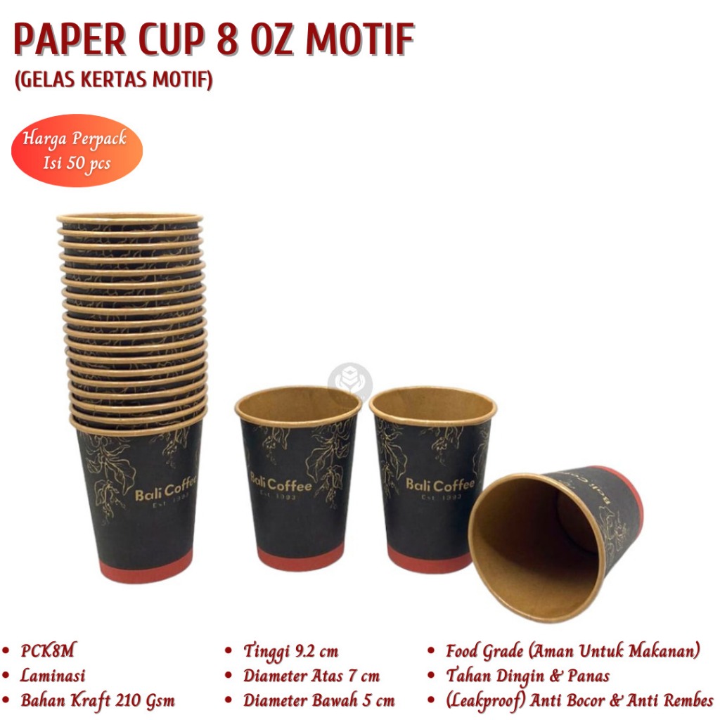 Jual Paper Cup 8 oz Gelas Kertas Cup Gelas (Isi 50 Pcs-PCK8M) | Shopee ...