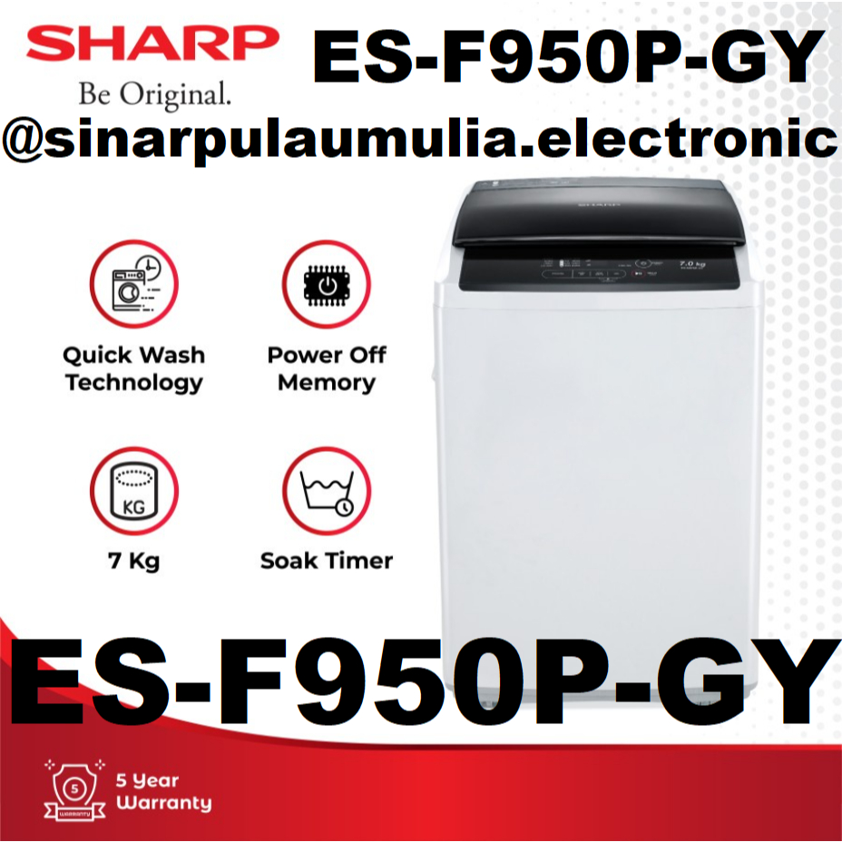 Jual Sharp Mesin Cuci Top Loading 7.5 KG - ES-F950P-GY / ES F950P GY ...