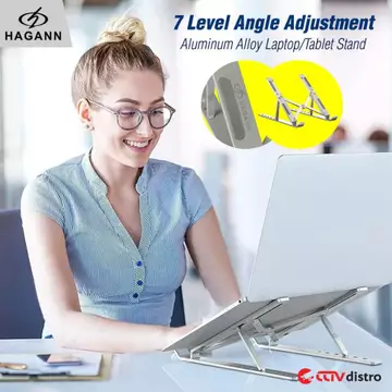 HAGANN LAC 005 Stand Holder Lipat Portable For Laptop Tablet Alumunium Silver Garansi 1 Tahun
