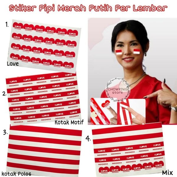 Jual Sticker Pipi Isi Bendera Merah Putih Sticker Karnaval Stiker Pipi Merah Putih Isi