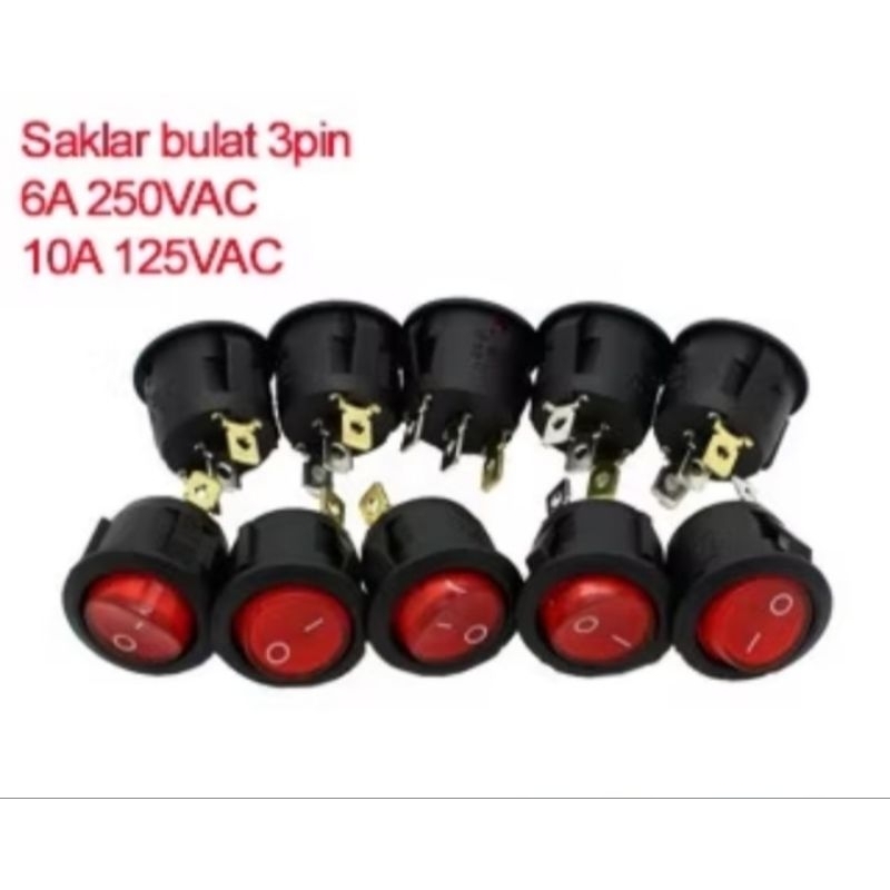 Jual (COD)Saklar Switch ON OFF Bulat 3 Pin Merah + Lampu | Shopee Indonesia