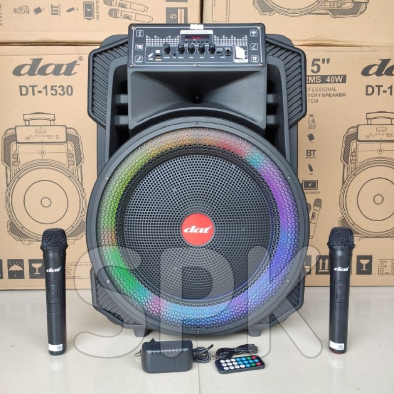 Jual Speaker Portable DAT DT 1530 15 inch 2 Mic Wireless | Shopee Indonesia