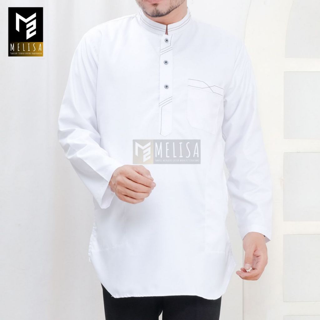 Baju Koko Kurta Lengan Panjang Baju Koko Fashion Muslim Pria Dewasa Terbaru Bahan Katun Toyobo Premium Baju Koko Pakaian Muslim Pria-Warna Putih Polos