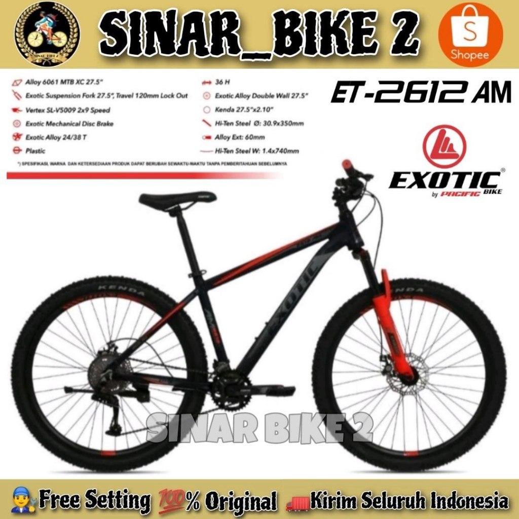 Jual Sepeda Gunung 27 5 Inch MTB EXOTIC ET 2612 AM Alloy 2x9 Speed Disc Brake Shopee Indonesia