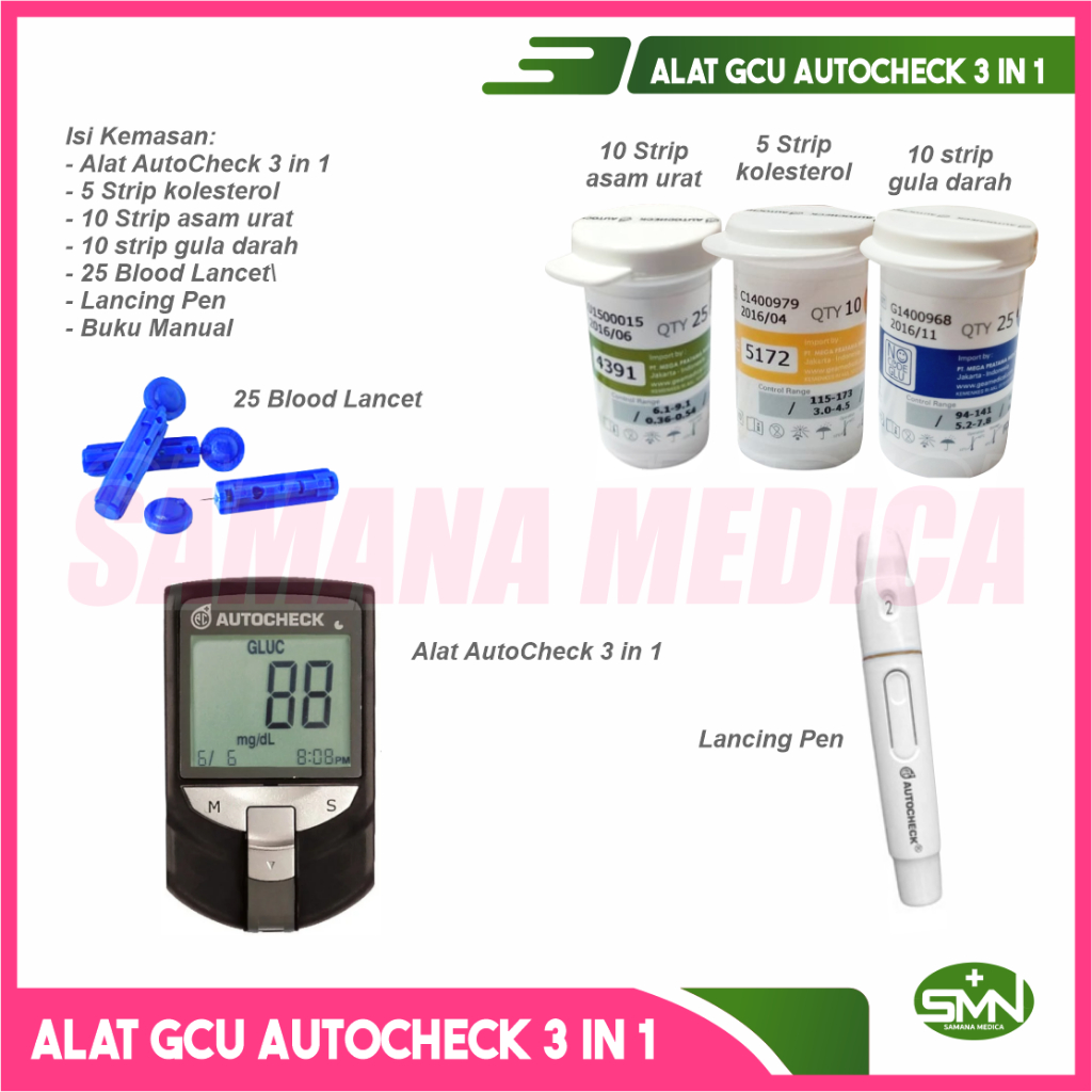 Jual Alat GCU Autocheck 3 in 1 Alat Tes Gula Darah - Kolesterol - Asam ...