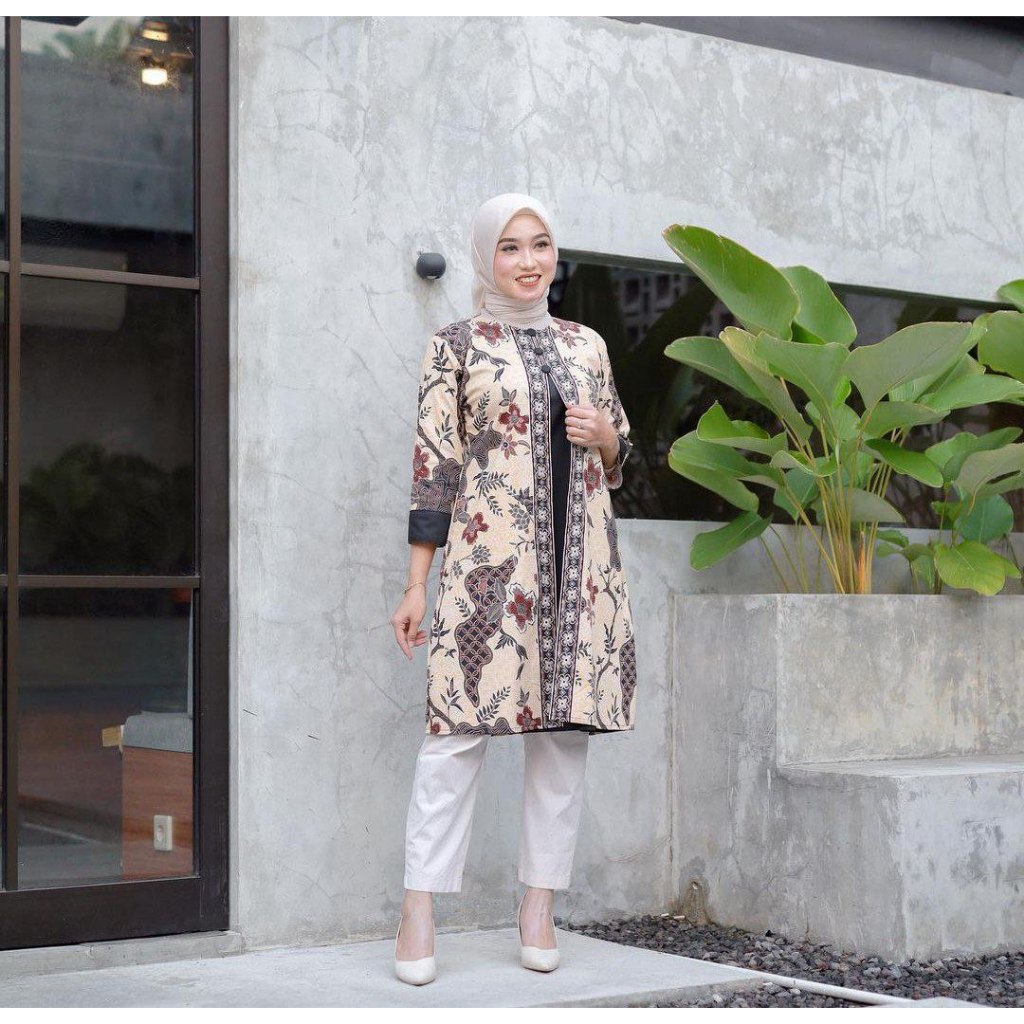 Jual Benang Raja Tunik Batik Katun Stretch Ranting Daun | Shopee Indonesia