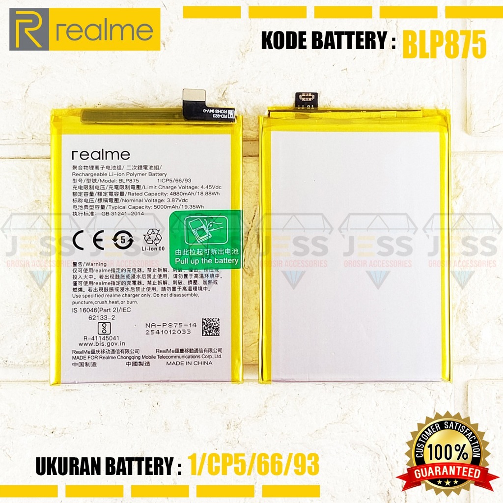 Batteria BLP875 5000mAh Per Realme 9 5G / C55 / Narzo 50 – Kit Con Strumenti, Polimeri Di Litio 4.45V - 4