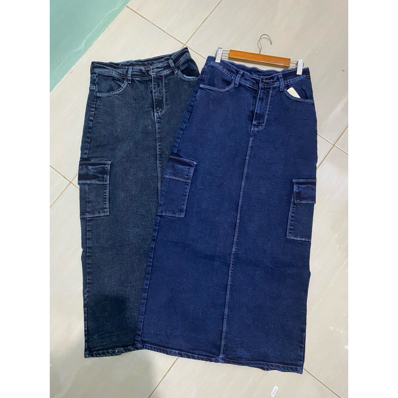 Jual Rok Span Cargo Maxi Skirt Kimpul Jeans - PEANUT DAN ABU TUA ...