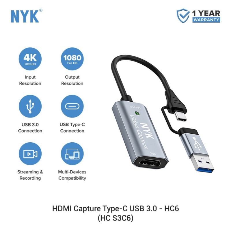 Jual NYK HDMI VIDEO CAPTURE CABLE CARD TO COMBO TYPE C / USB 3.0 FULL ...