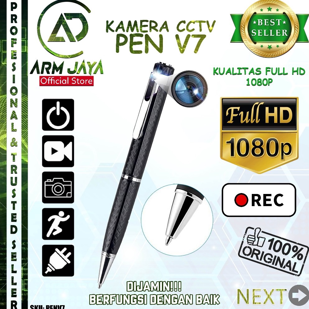 Camera Mini Unik Spy Kamera Pulpen Pen Cam V7 HD 18P Hidden SpyCam CCTV  Kecil Portabel Multifungsi Camcorder Perekam Vidio Poto Aodio Voice  Recorder ...