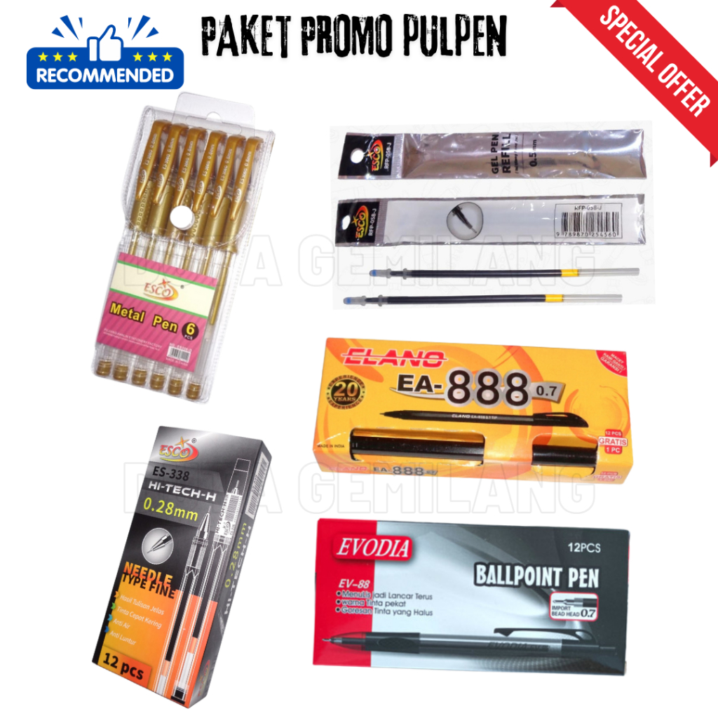 Jual Paket Promo Murah - Pulpen Gel - Pulpen Tinta Emas - Pulpen Mata