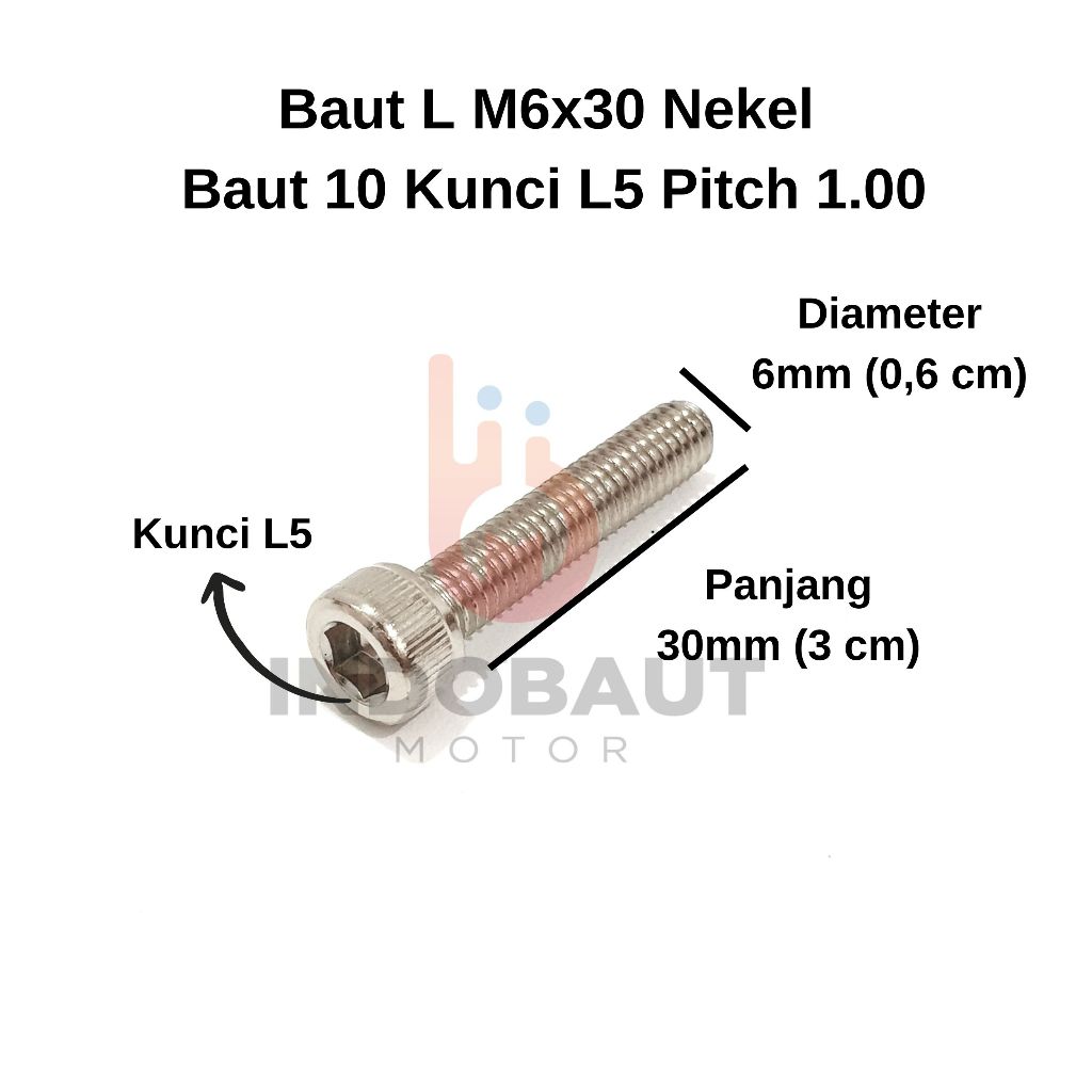 Jual Baut L M6x30 Drat 10 Nekel Kunci L5 6x30 M6 6mm 1.00 | Shopee ...
