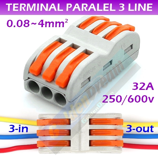 Jual Terminal Paralel 3 Line Konektor Jalur Kabel Sambungan Connector ...