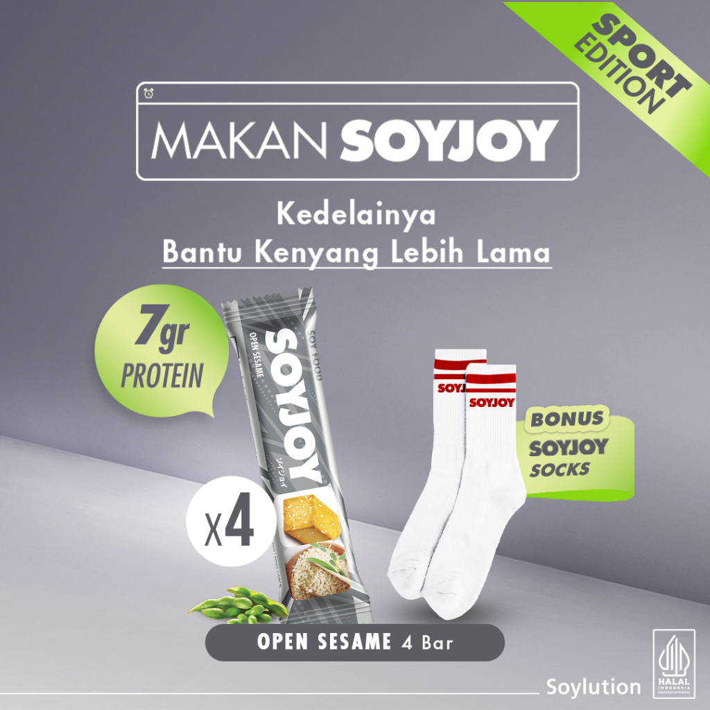 Jual SOYJOY Snack Bar Kedelai Open Sesame isi 4 Bar BONUS Socks ...