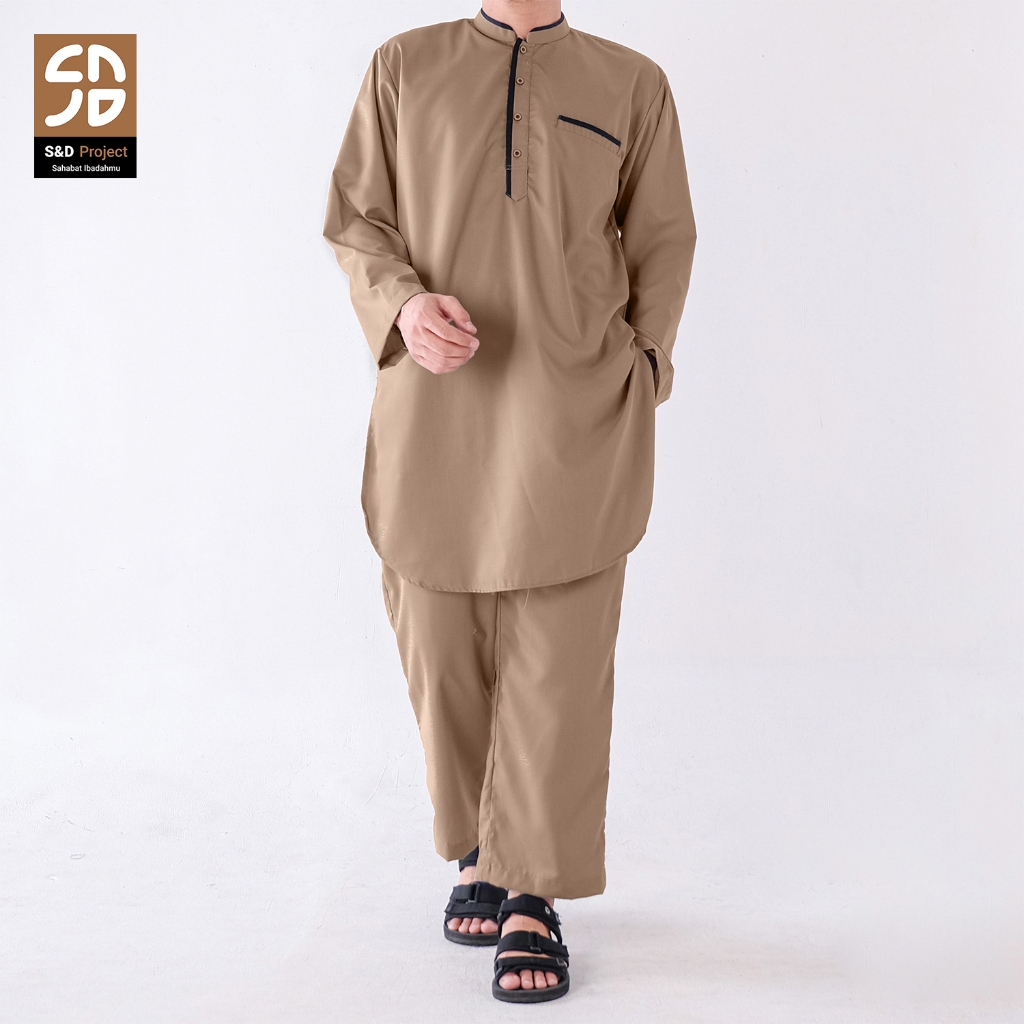 S&D PROJECT Setelan Muslim Toyobo Putih Jumbo S-4XL Pria Dewasa Kurta Lengan Panjang dan Celana