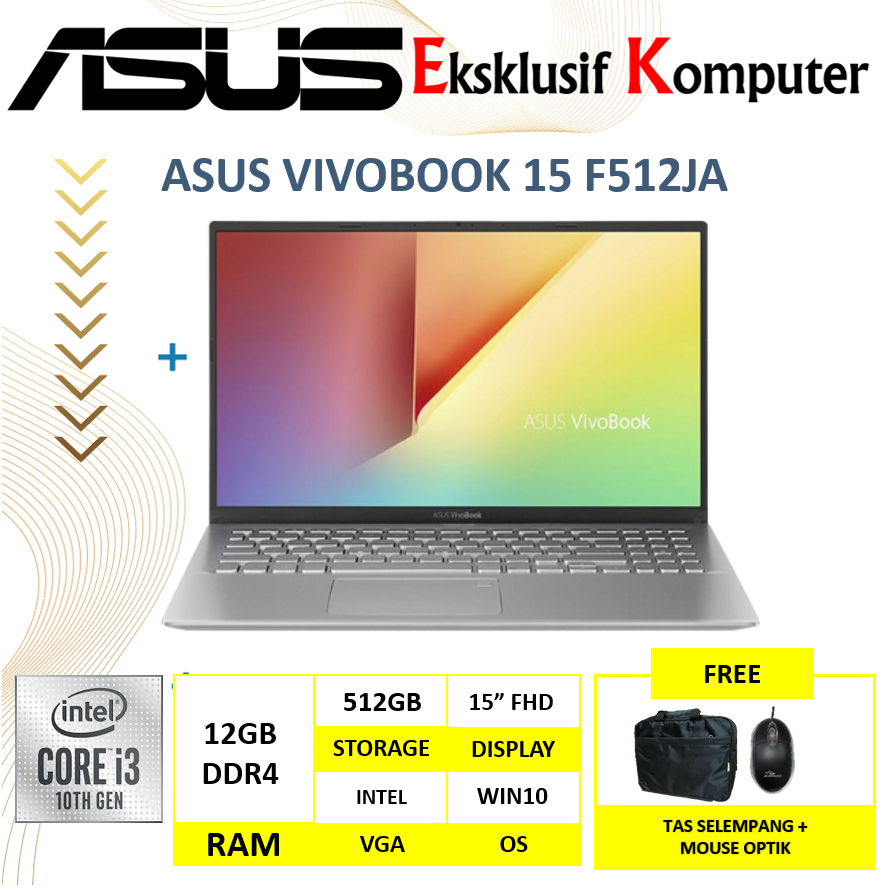 Jual Laptop Asus Vivobook 15 F512JA Intel i3 1005G1 8GB 512GB SSD