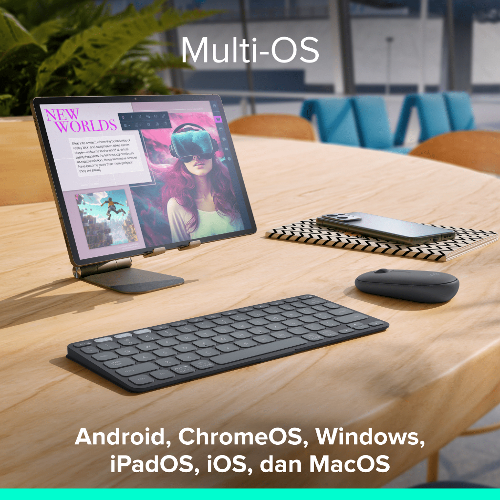 Logitech Keys-To-Go 2 Keyboard Bluetooth, Wireless (Nirkabel), Portable, Desain Ramping dengan Penutup Internal dan kompatibel  untuk Windows, Android (6)