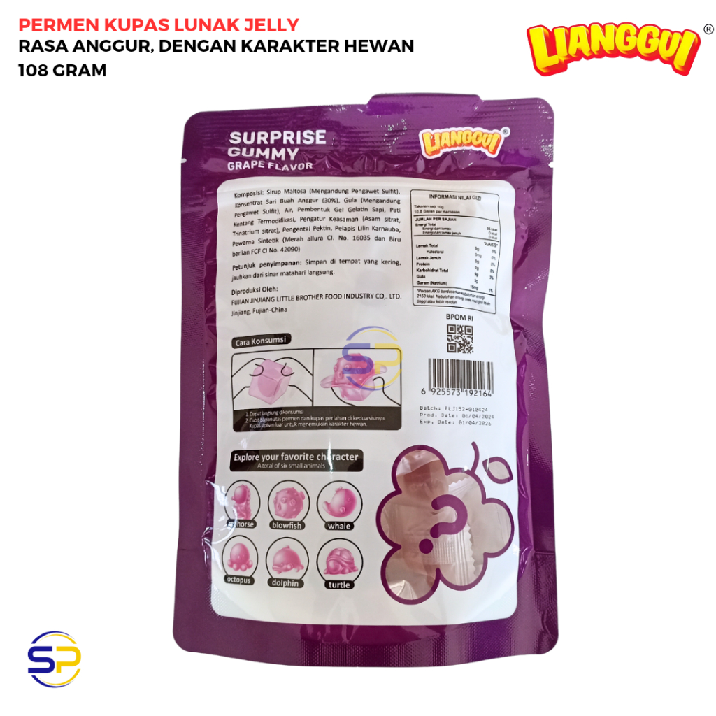 Jual PERMEN LUNAK SURPRISE GUMMY JELLY RASA ANGGUR 108 GRAM - LIANGGUI ...