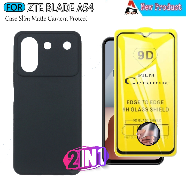Casing ZTE Blade A54 4G Softcase Black Matte Slim Bonus Tempered Glass