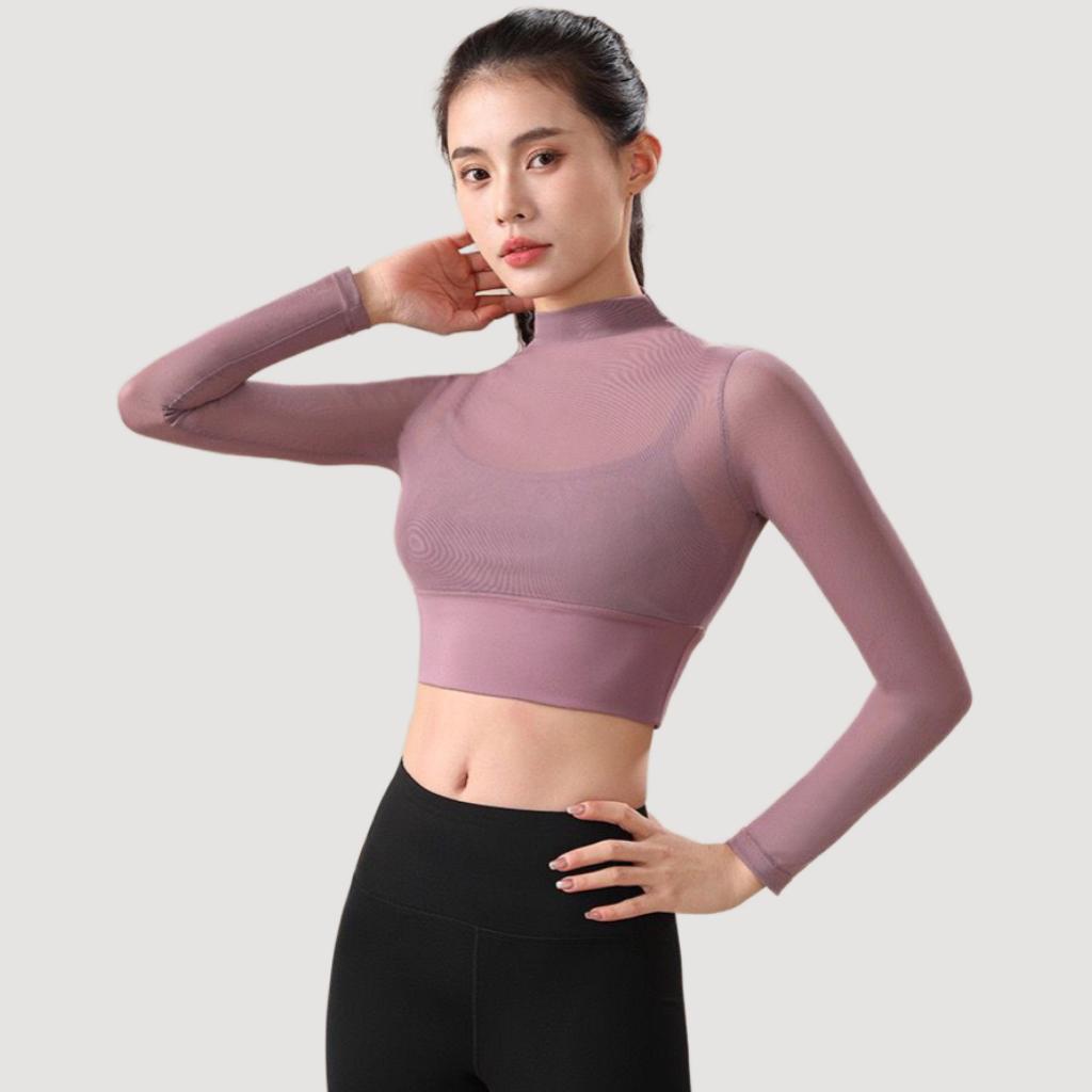 CROP TOP With Cup Bra LONG SLEEVE SPORTS BRA Atasan Baju Lengan Panjang  Olahraga Wanita