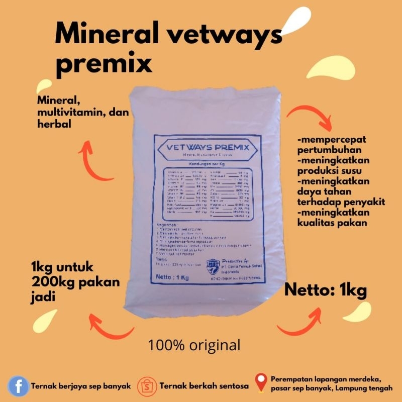 Jual Mineral ruminansia(sapi,kambing,domba)VETWAYS PREMIX 1 KG | Shopee ...