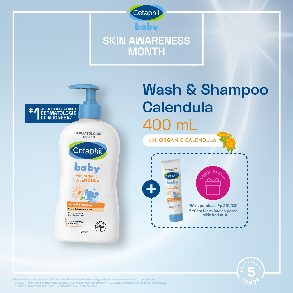 Jual Cetaphil Baby with Organic Calendula Wash & Shampoo 400ml dengan Glycerin, Aloevera dan
