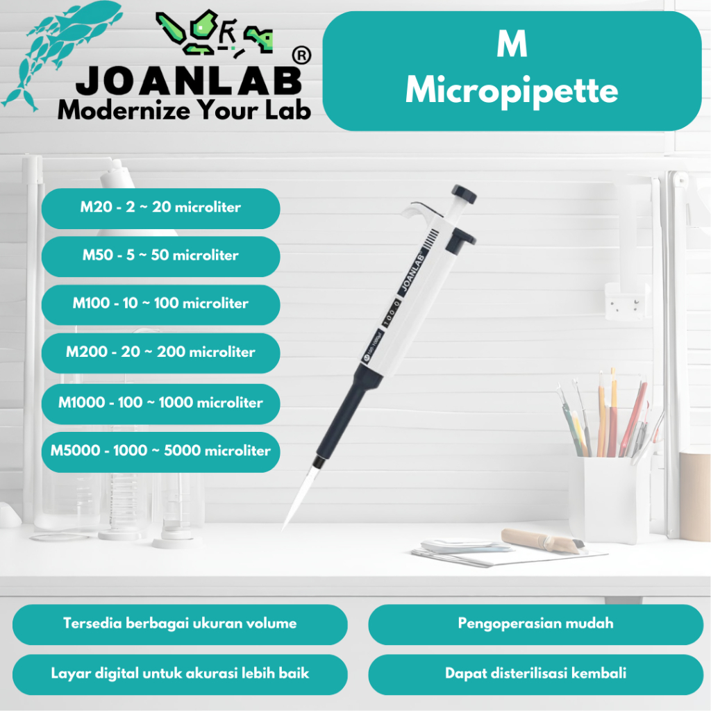 Jual JOANLAB Micropipette Pipet Mikro Lab M20/M50/M100/M200/M1000/M5000 ...