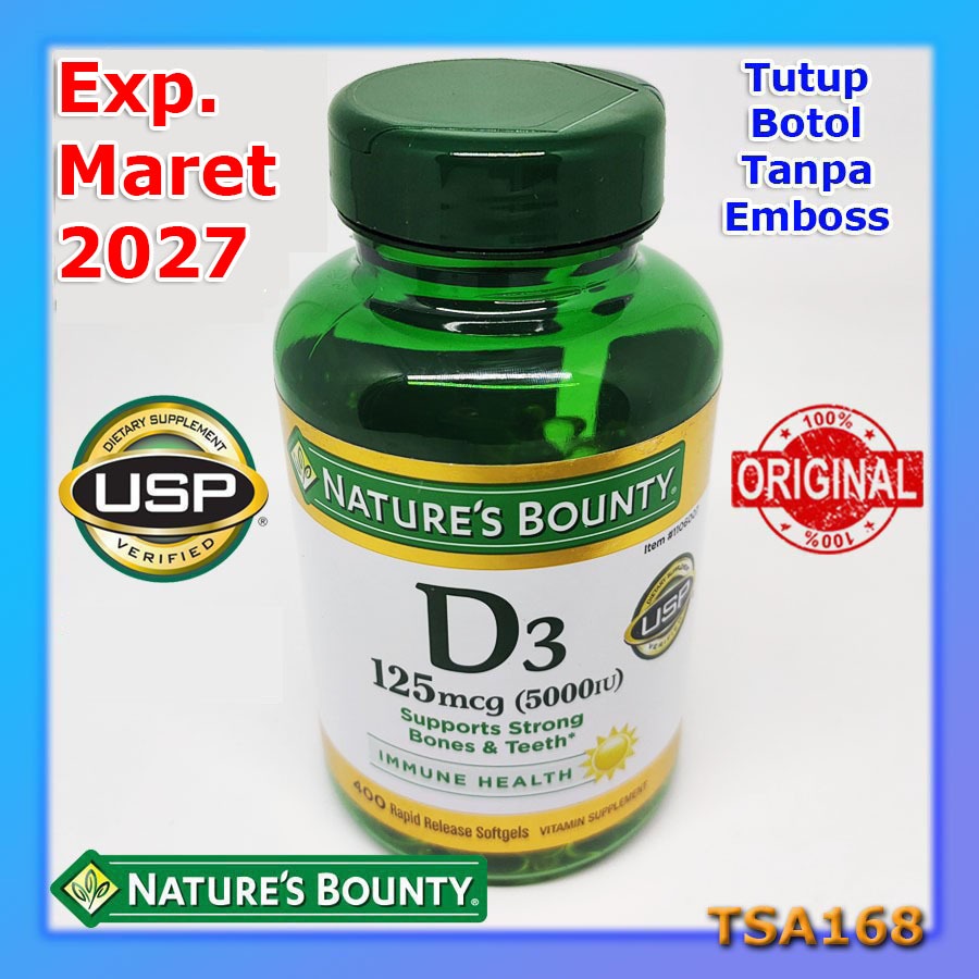 Jual Nature Bounty Vitamin D3 125 mcg 5000 IU 400 Softgels ASLI ORI