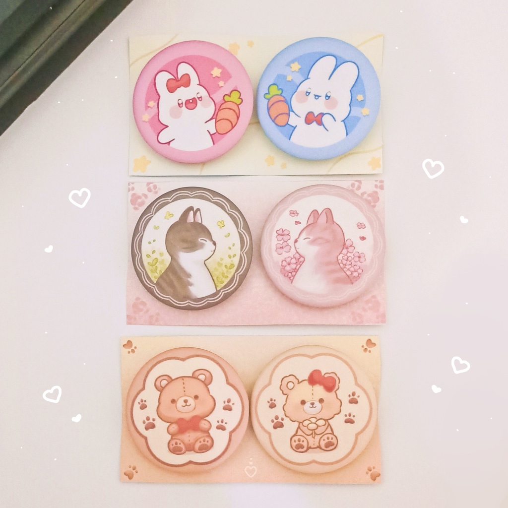Jual Couple Pin set | Teddy , cat, bunny | 4.4mm doff laminated premium ...