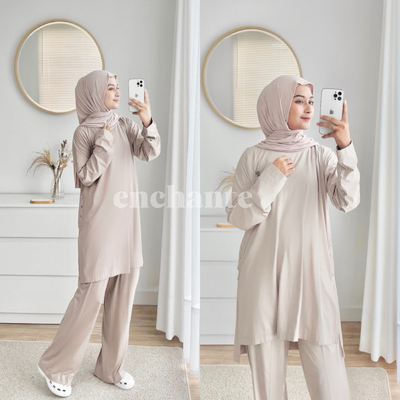 JENNA ONE SET SYARI | Setelan Panjang / Non Busui/ Oversize / Kaos Spandek Rayon