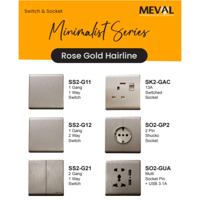 Jual MEVAL Stop Kontak Saklar dan Soket Minimalist - Rose Gold Hairline ...