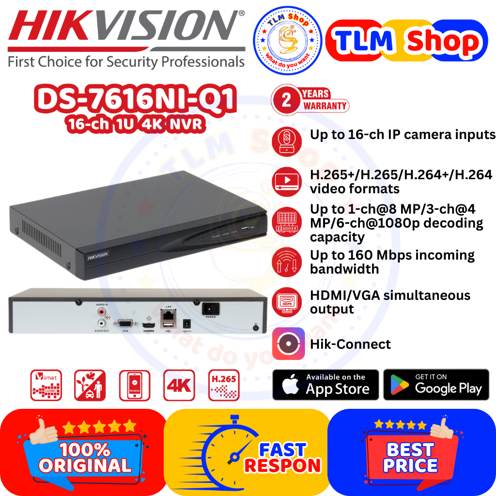Jual HIKVISION DS-7616NI-Q1 16 Channel 1U 4K NVR IP Camera Support ...