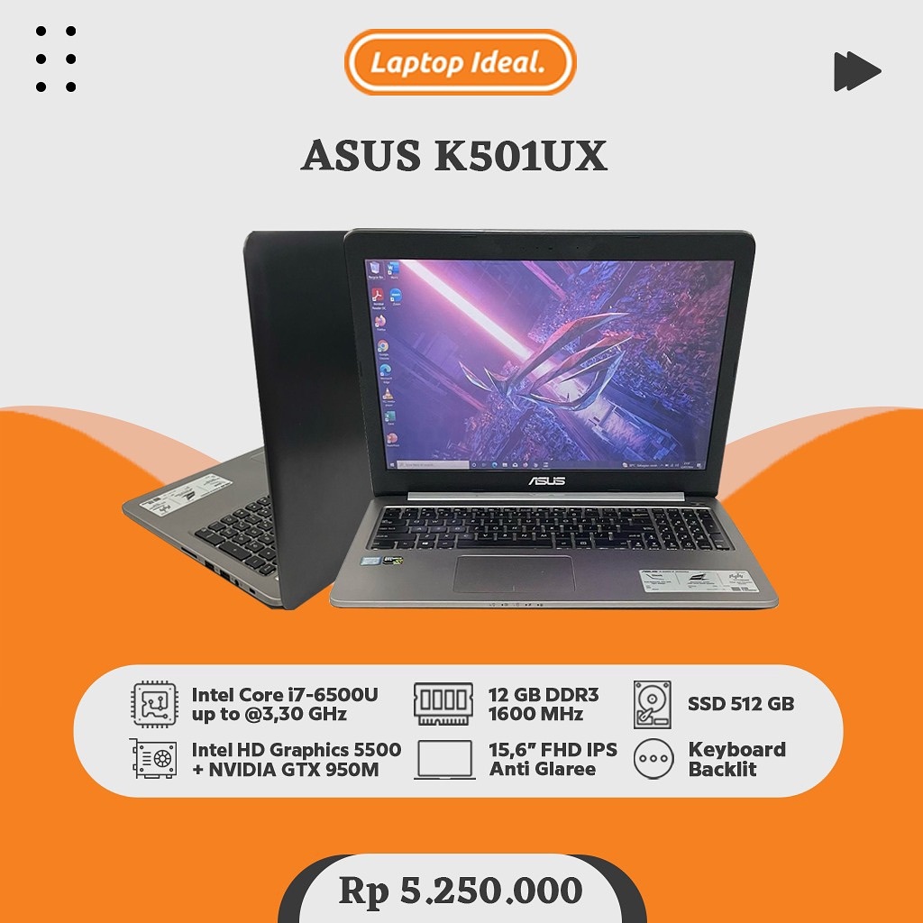 Jual ASUS K501UX GAMING i7 gen 6 RAM 12 GB SSD 512 GB+HDD 1 TB DUAL VGA ...