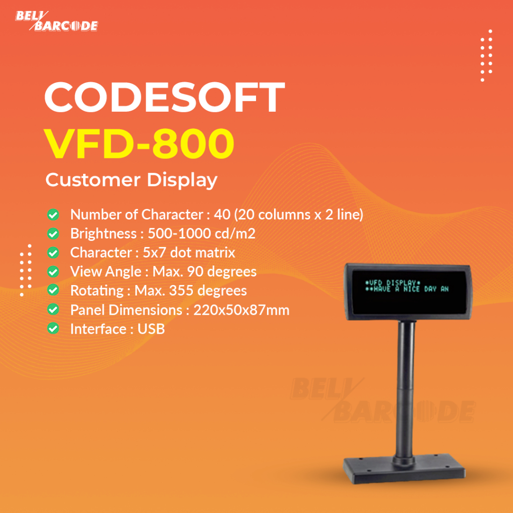 Jual Customer Display Indomaret Codesoft FVD800 setara Posiflex PD320 ...