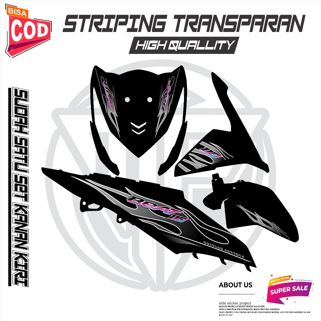 Jual STRIPING VARIASI HONDA BEAT FI MOTIF API SIMPEL 2013-2015 STICKER ...