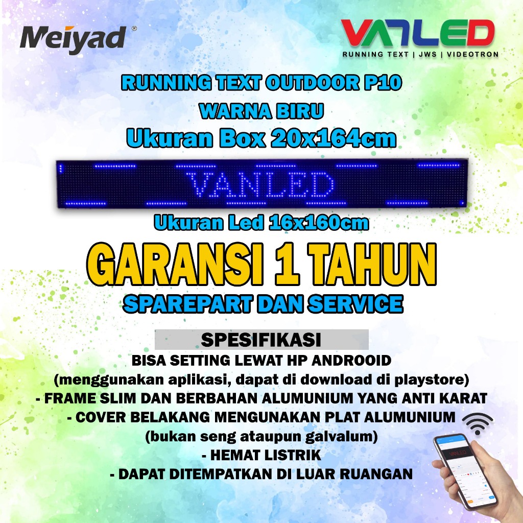 Jual Led Running Text Outdoor P10 Warna Biru Ukuran 20x164cm Bergaransi ...