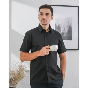 BOSS Kemeja Polos Pria Lengan Pendek Regular Fit Hitam