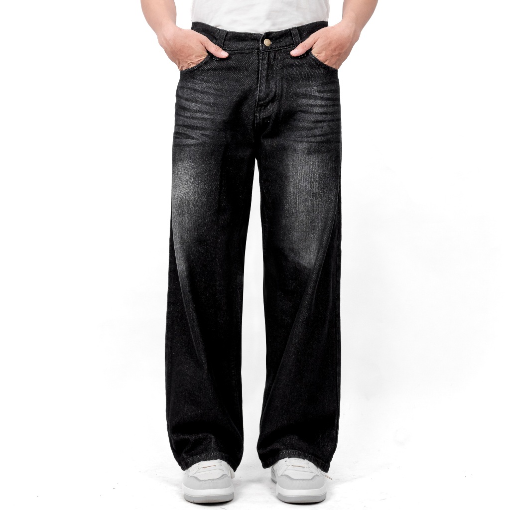Jual Gizmo - Celana Jeans Wide Leg Wisker Lebar Gombrong Skena Black