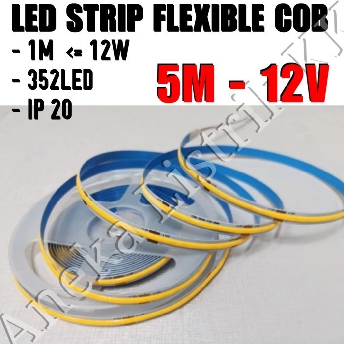 Jual LED FLEXIBLE STRIP COB 5M 12V KUNING WARM WHITE 352LED FLEX STRIPS ...