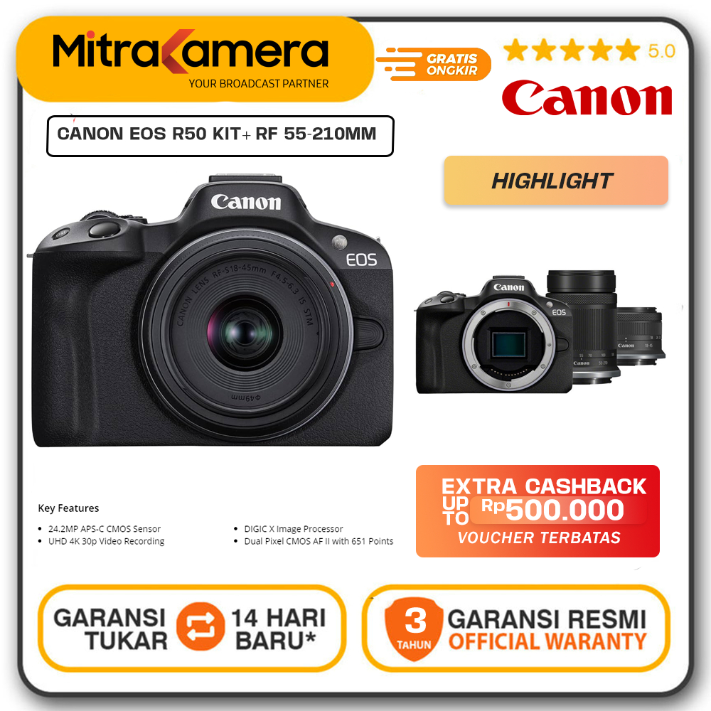 Jual Canon Eos R50 Kit RF 18-45mm IS STM + RF 55-210mm | Shopee Indonesia
