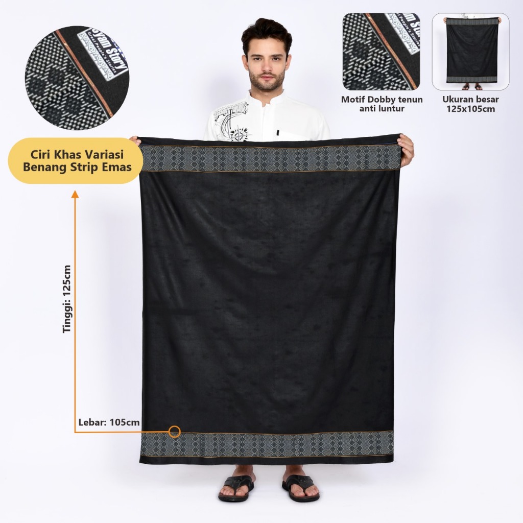 Sarung Tenun Dobby Original Benang Timbul Sarung Dewasa Berkualitas Strip Benang Emas Berkesan Mewah