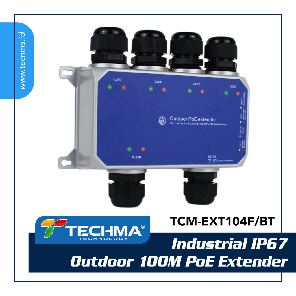 Jual Industrial IP67 Outdoor 100M PoE Extender - TCM-EXT102F/BT ...