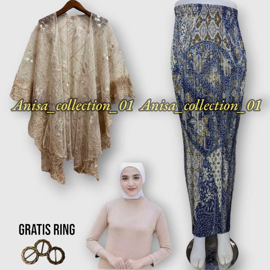 Jual Outfit atasan satu set outer renda brukat dan rok plisket untuk ...