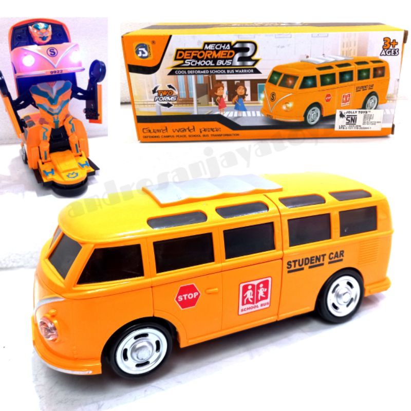 Jual Mainan Bis Berubah Robot Deformed School Bus Bump Go Musik & Lampu ...