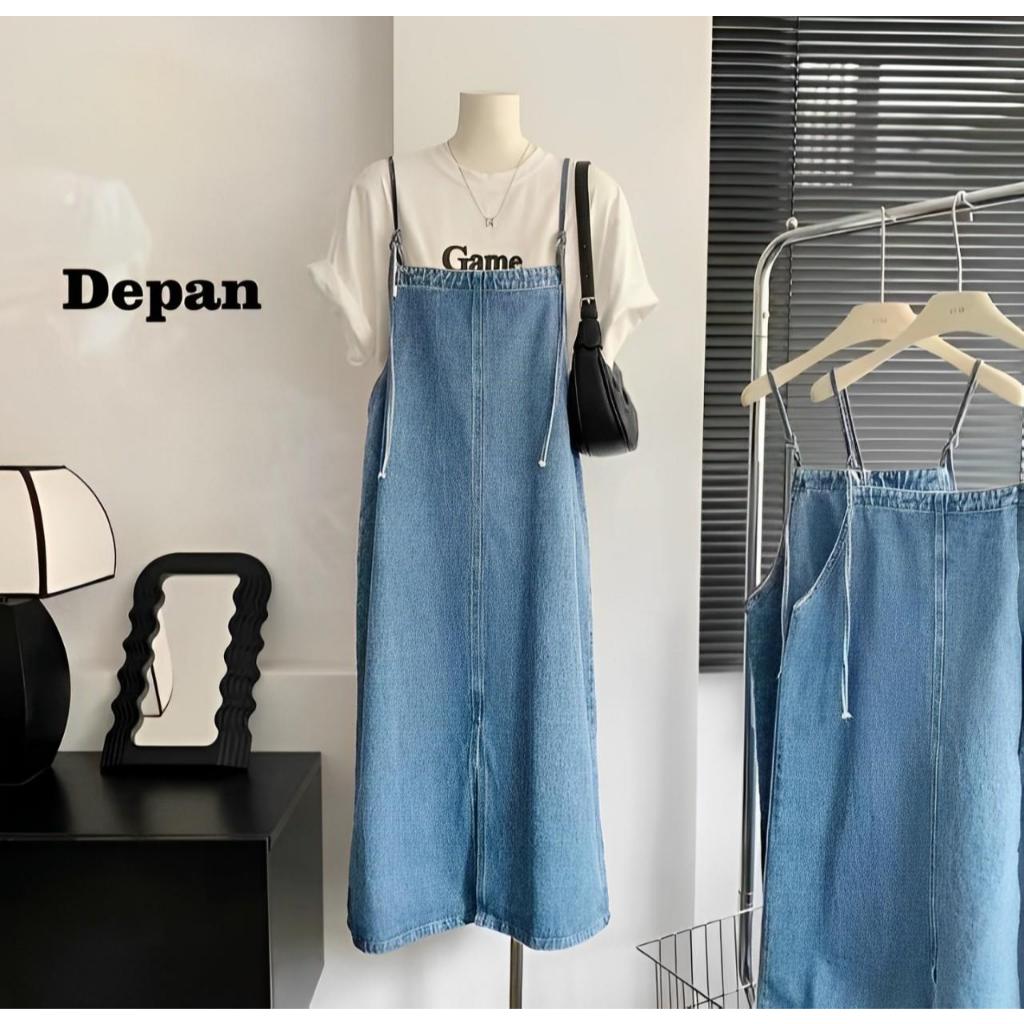 Jual Overall Jeans Wanita Dress Korean Style Skirt Midi Long Rok Denim ...