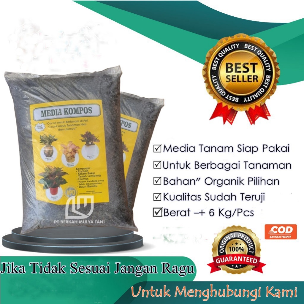 Media Tanam Organik Tanah Subur Siap Pakai + Kompos + Pupuk Kandang Fermentasi 1 Karung 6 Kg