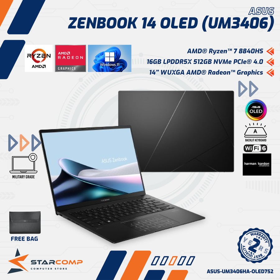 Jual ASUS Zenbook 14 OLED UM3406HA Ryzen 78840HS 16GB 512GB 14" WUXGA W11 Shopee Indonesia