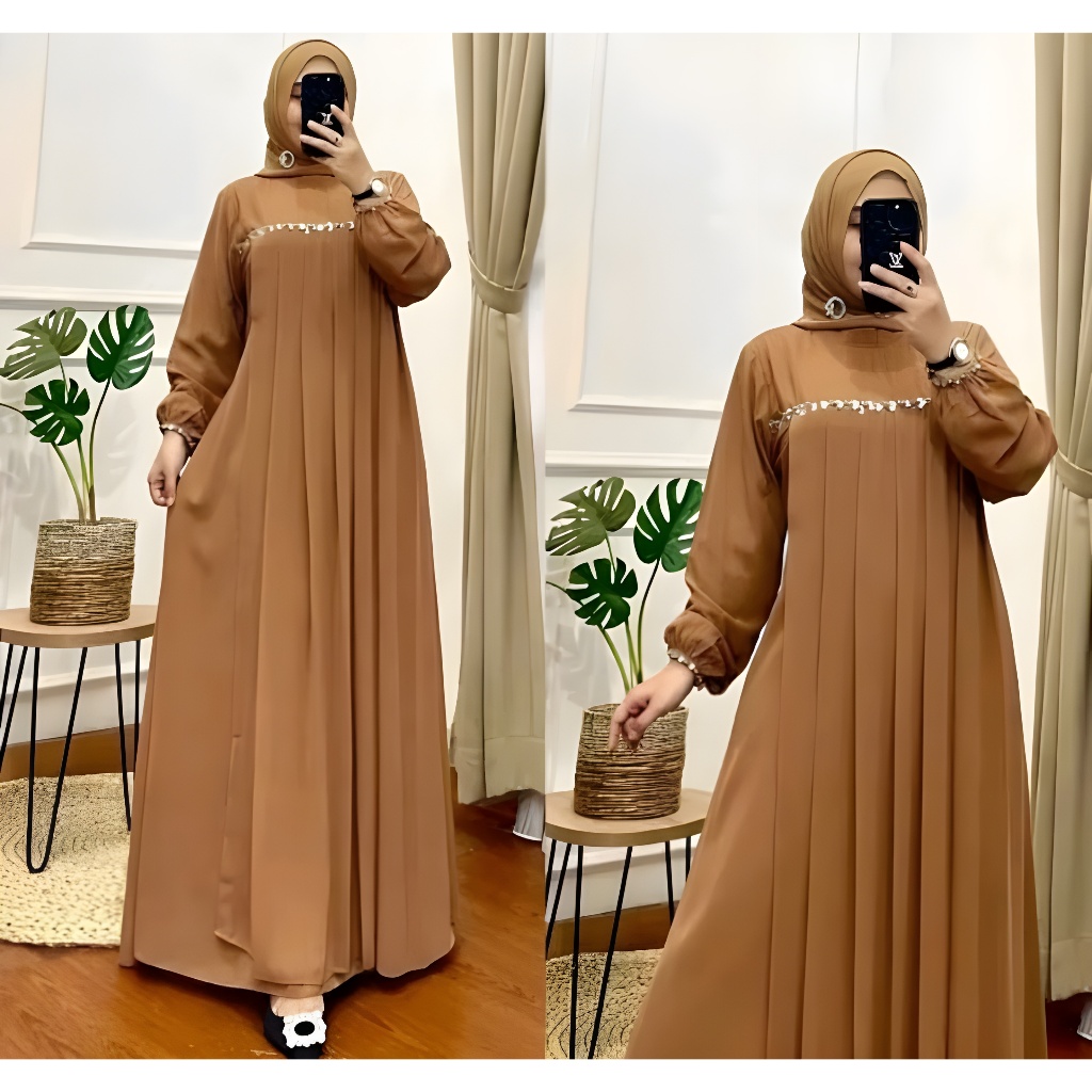 Jual Gamis Wanita Muslimah Terbaru Inara Maxy Dress Bahan Cringkle